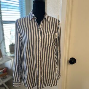 beachlunchlounge Navy and White Striped Men's Shirt